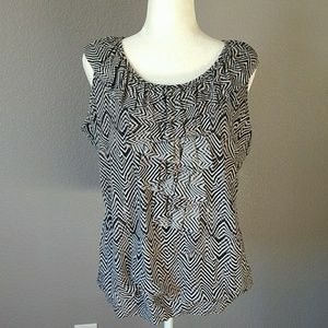 Striped shell with tiered ruffle